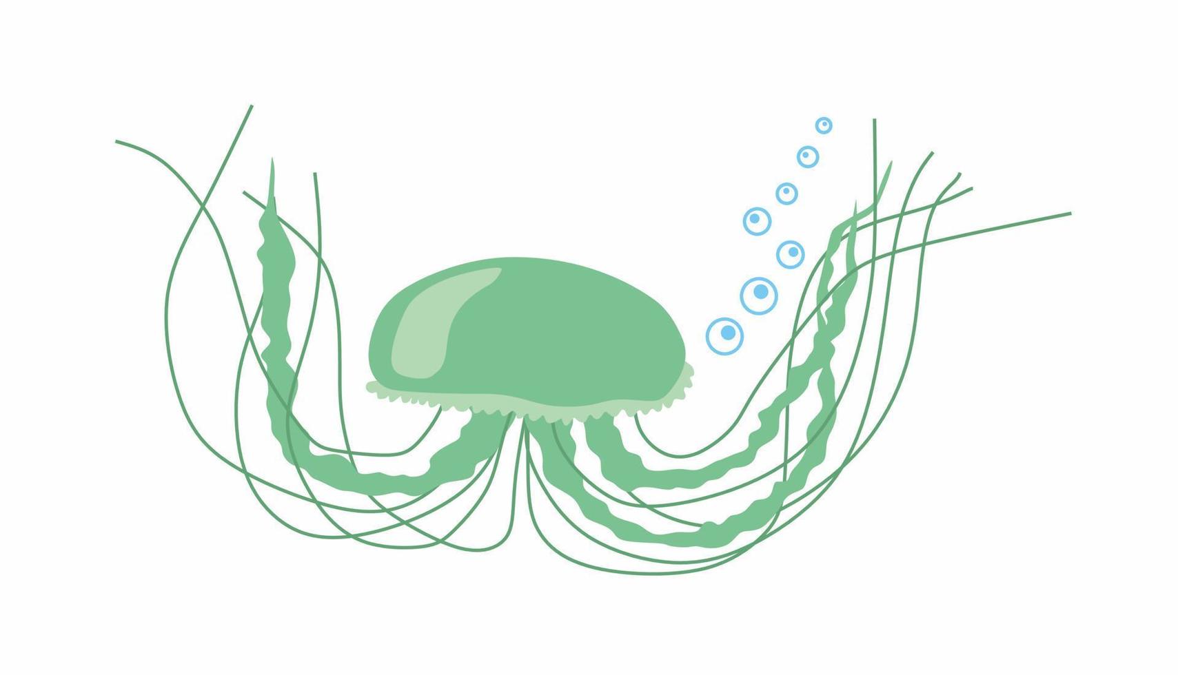 Swimming jellyfish with evolving tentacles. Gradient logo in blue and green tones isolated on a white background. vector