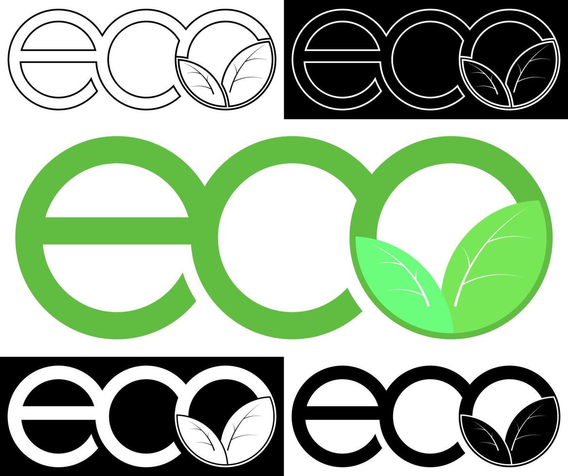 ECO lettering with green leaves. Emblem, symbol for packaging design or organic production. Vector