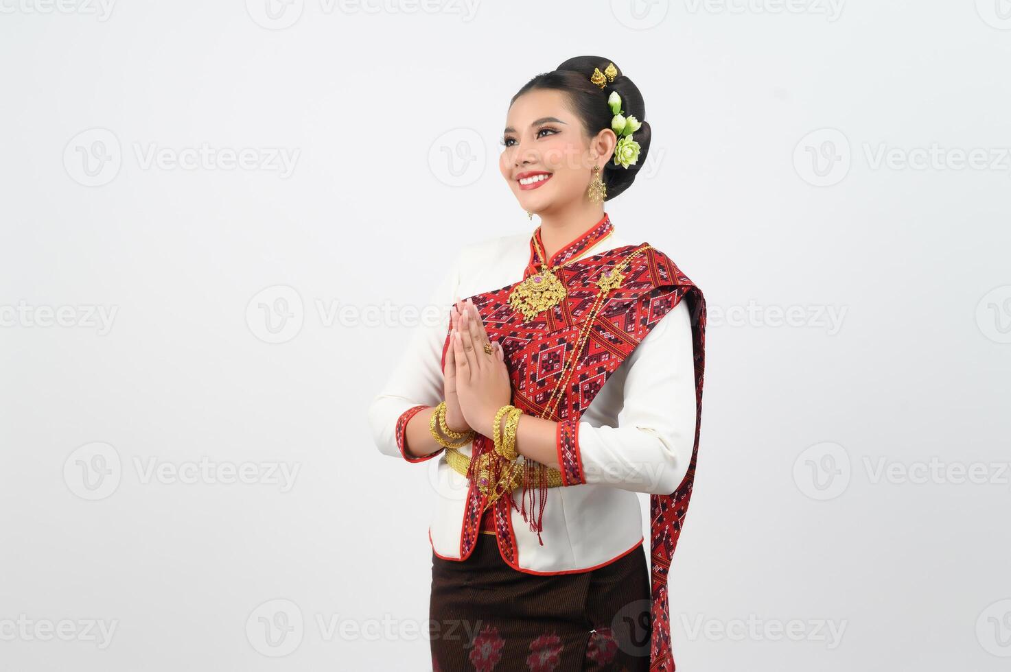 Portrait of Beautiful Thai Woman in Traditional Clothing standing Posing photo