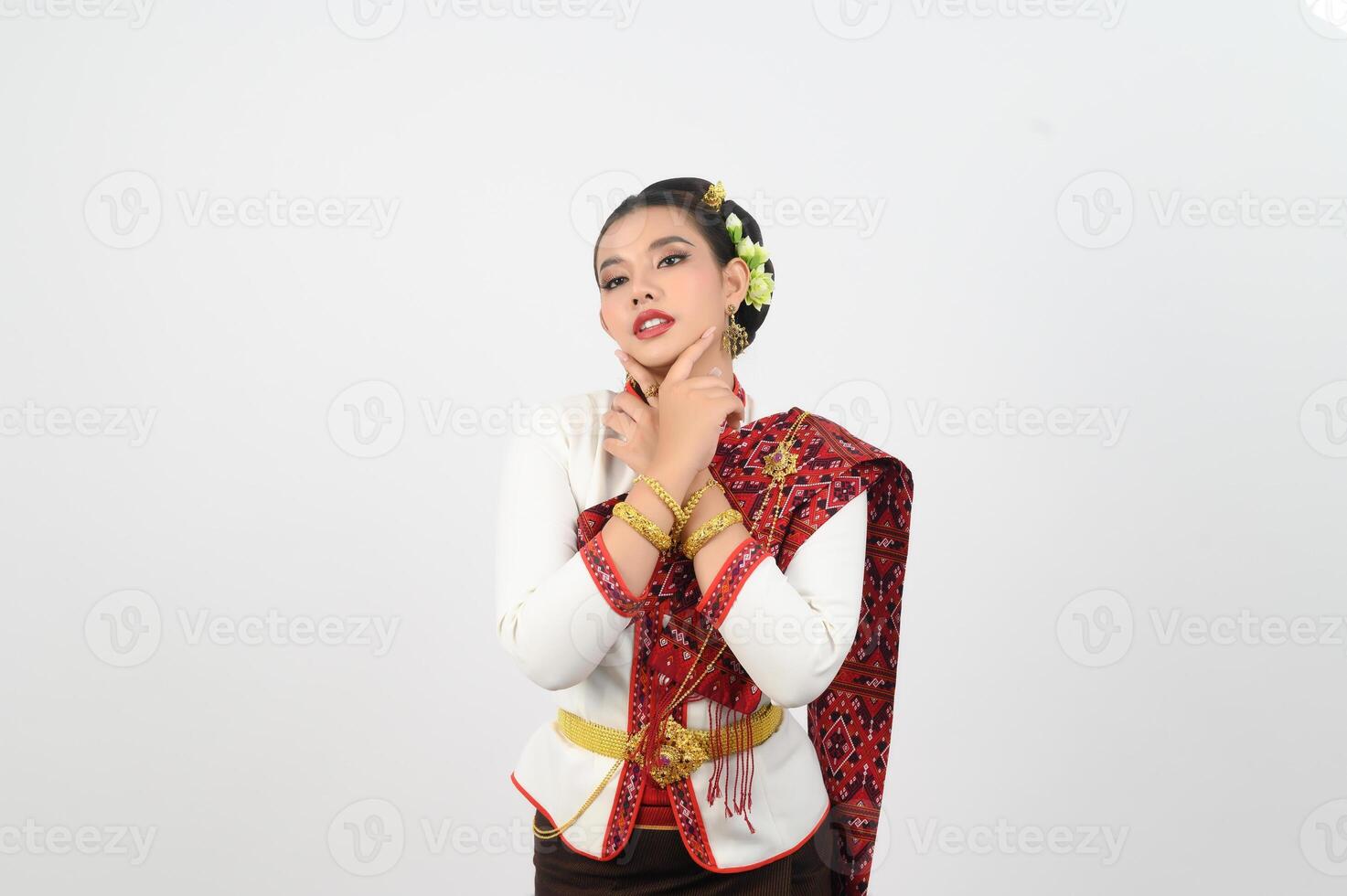 Portrait of Beautiful Thai Woman in Traditional Clothing standing Posing photo