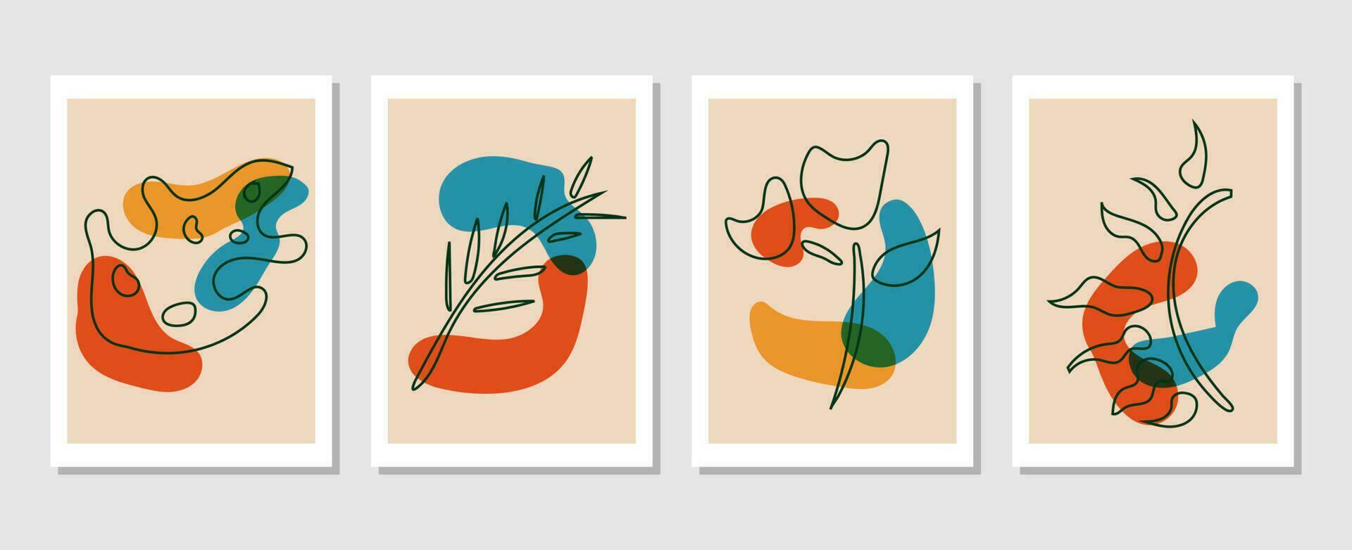 Botanical wall art vector set. Foliage line art drawing with abstract shape. Abstract Plant Art design for print, cover, wallpaper, Minimal and natural wall art. Vector illustration.