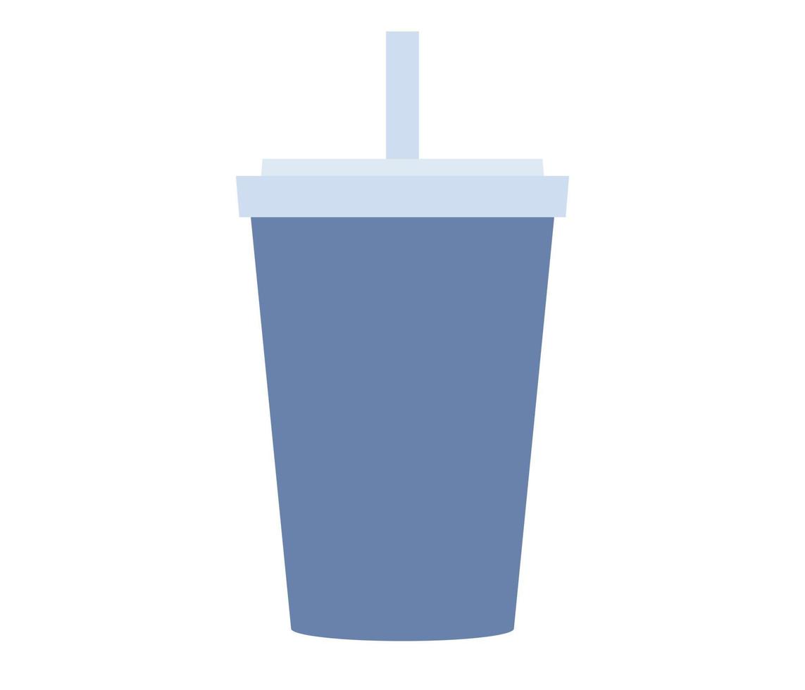 Paper cup icon. Blue cup with straw for soda or cold beverage. Drink sign. Fast food concept. Vector flat illustration