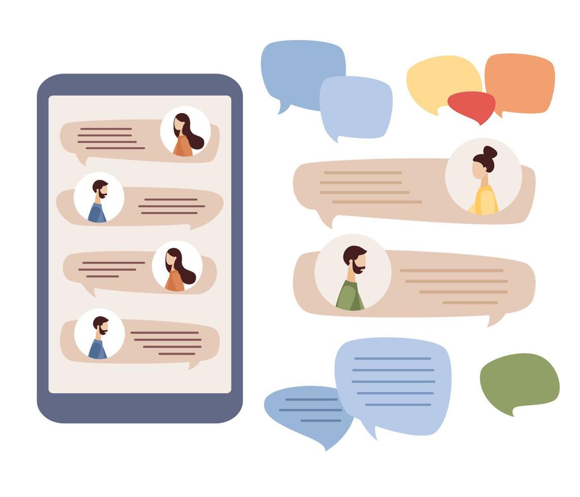 Online chat set icon. Speech bubble signs. Internet communication. Notifications. Chat box, message box. Vector flat illustration