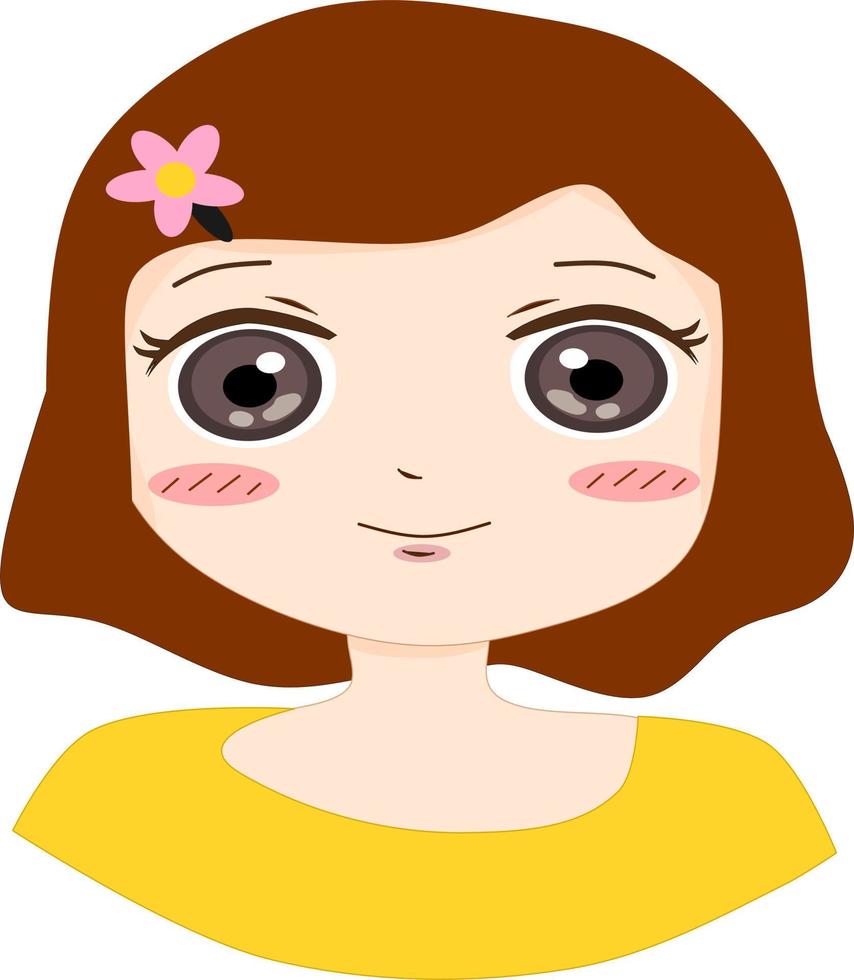 Happy smiling young girl. Flat avatar character illustration. Vector isolated on white background. Free vector.