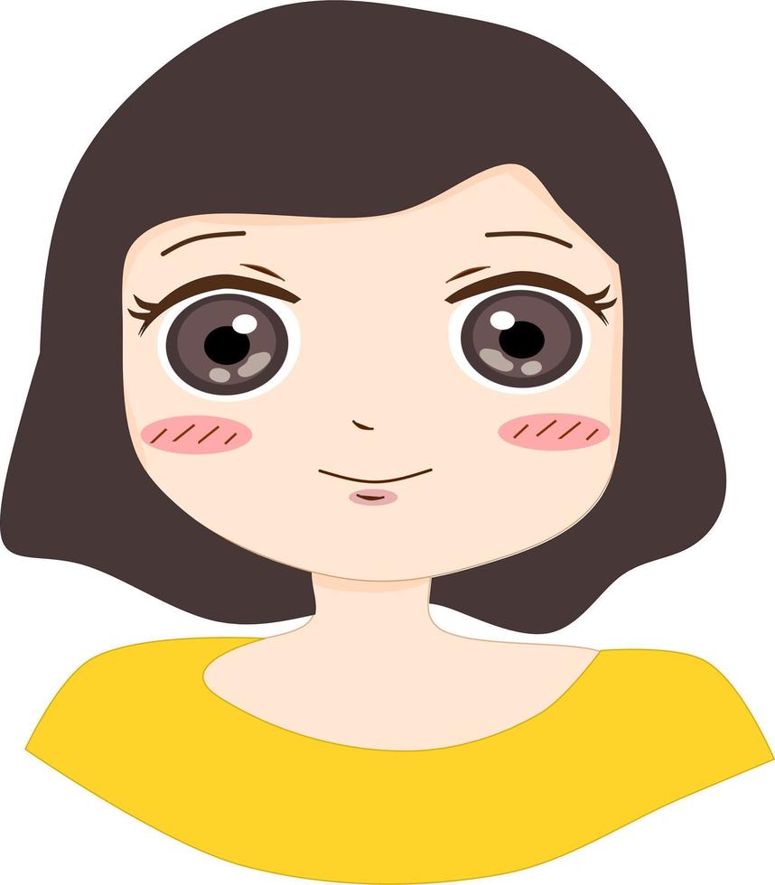 Happy smiling young girl. Flat avatar character illustration. Vector isolated on white background. Free vector.