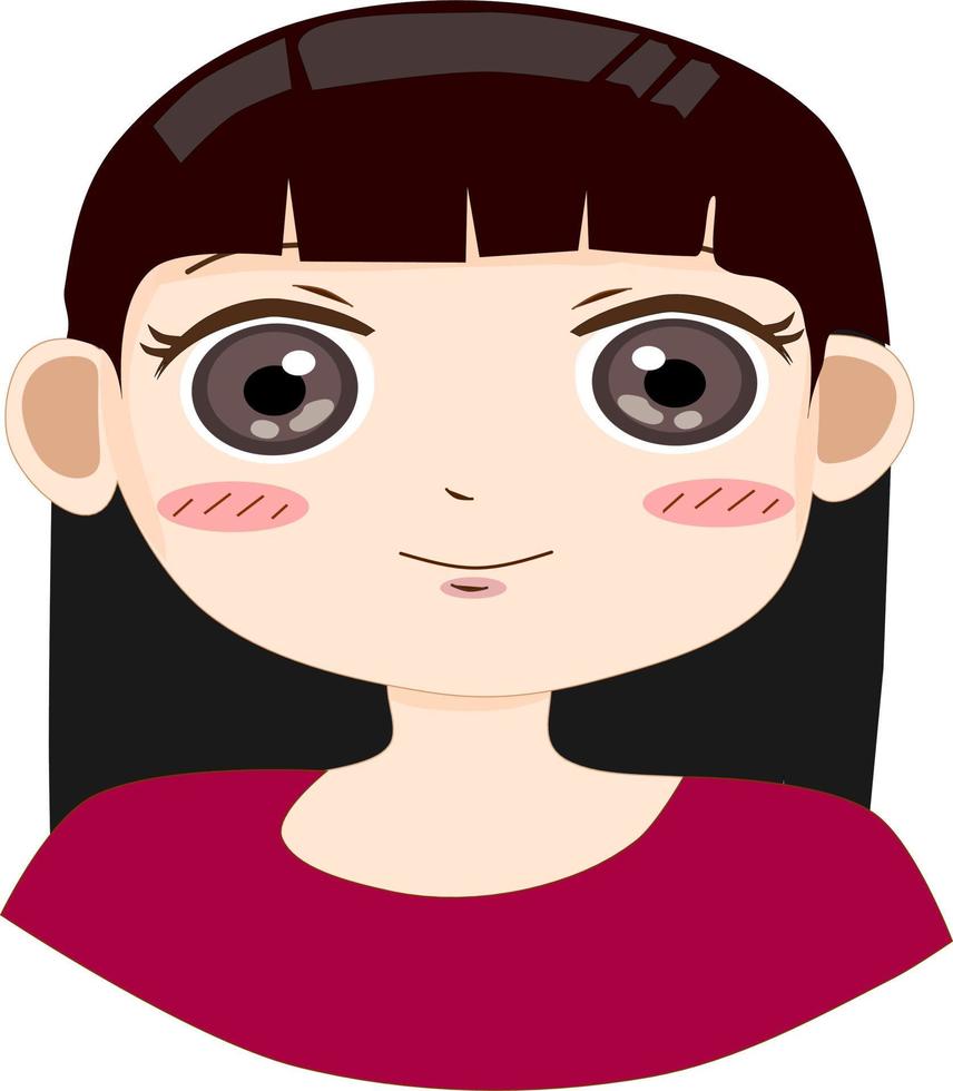 Avatar Happy smiling young girl straight long hair. Flat avatar character illustration. Vector isolated on white background. Free vector.