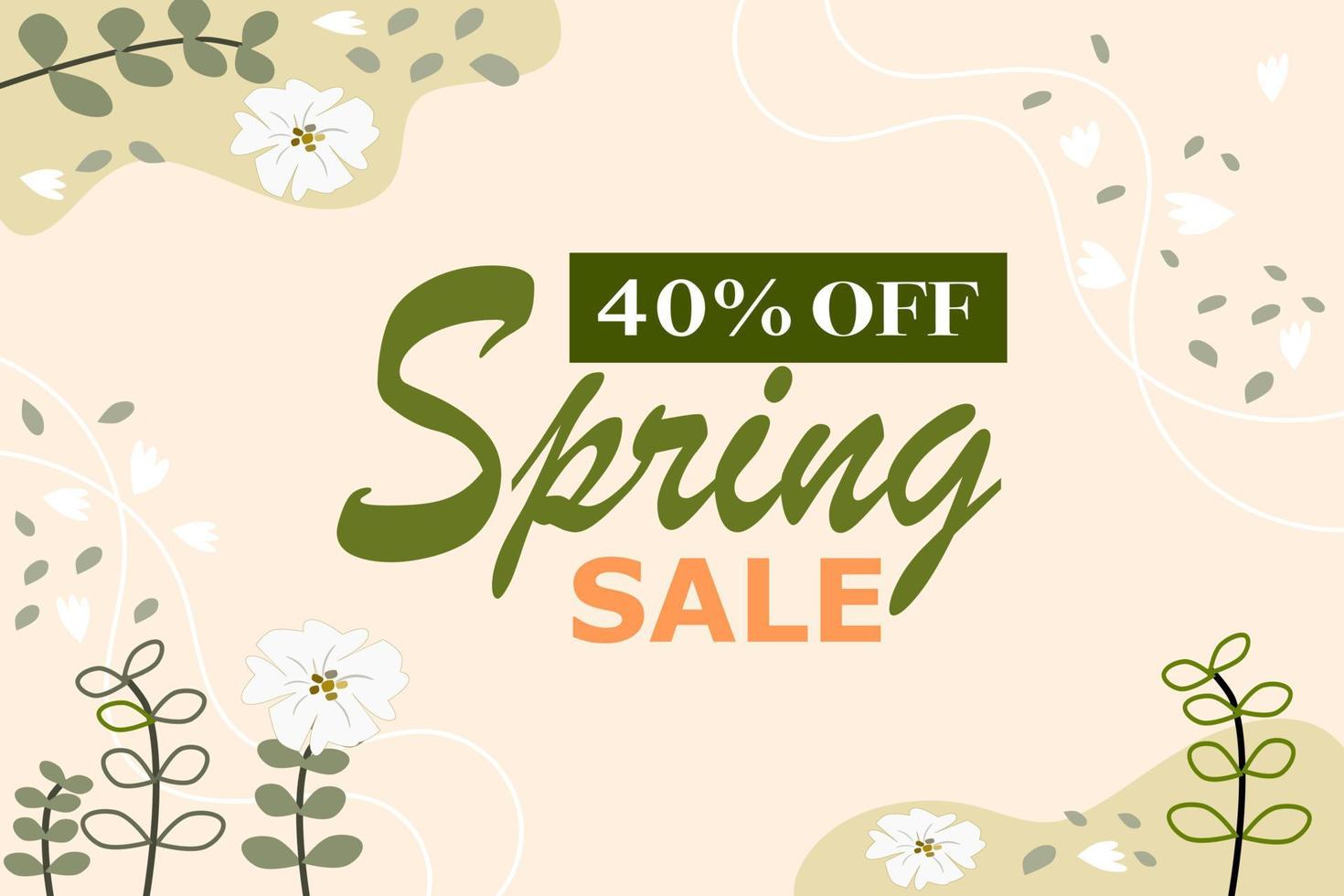 Hello Spring hand logotype, badge typography icon. Lettering spring season with leaf white flowers for greeting card, invitation template. Modern banner poster template background, Sale, offer, Free vector