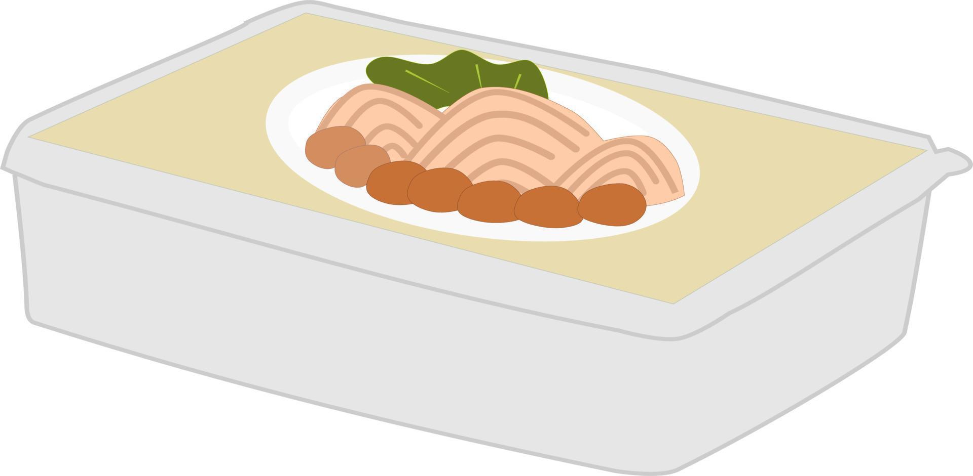 Frozen food. Fish steak. Fish ball. Lunch box vector illustration. Free vector.