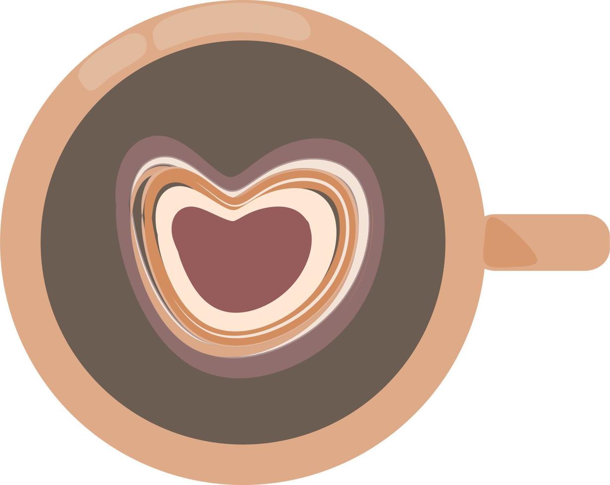 Top view of cappuccino drink with heart shaped latte art and coffee beans on the saucer. Vector illustration. love valentines wedding anniversary card invitation. Free vector.
