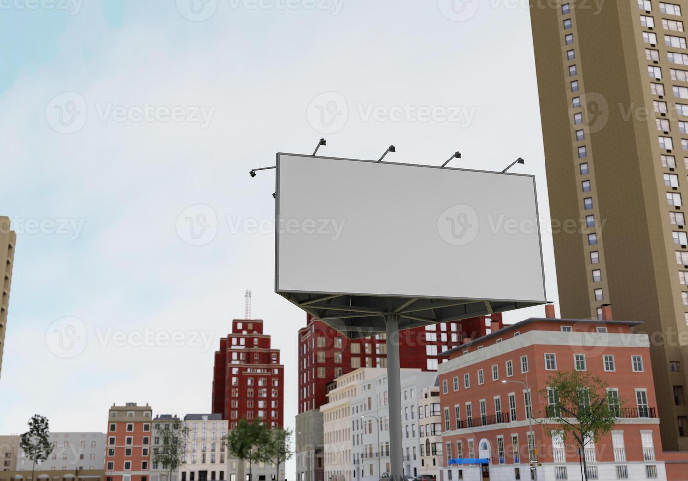 3D mockup blank billboard in downtown rendering photo