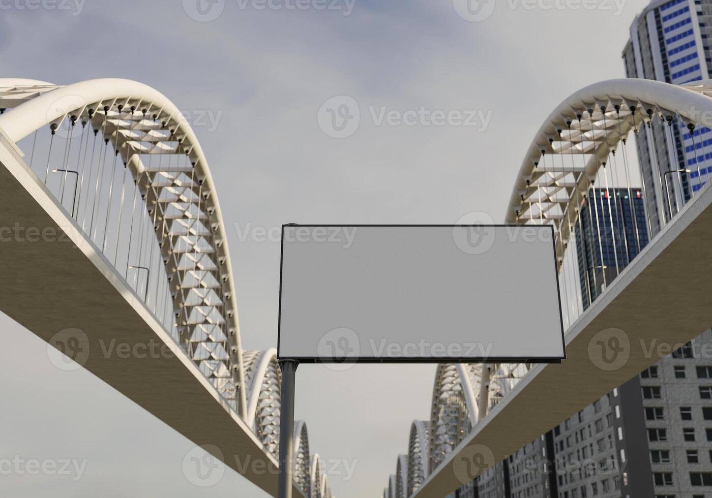 3D mockup blank billboard in downtown rendering photo