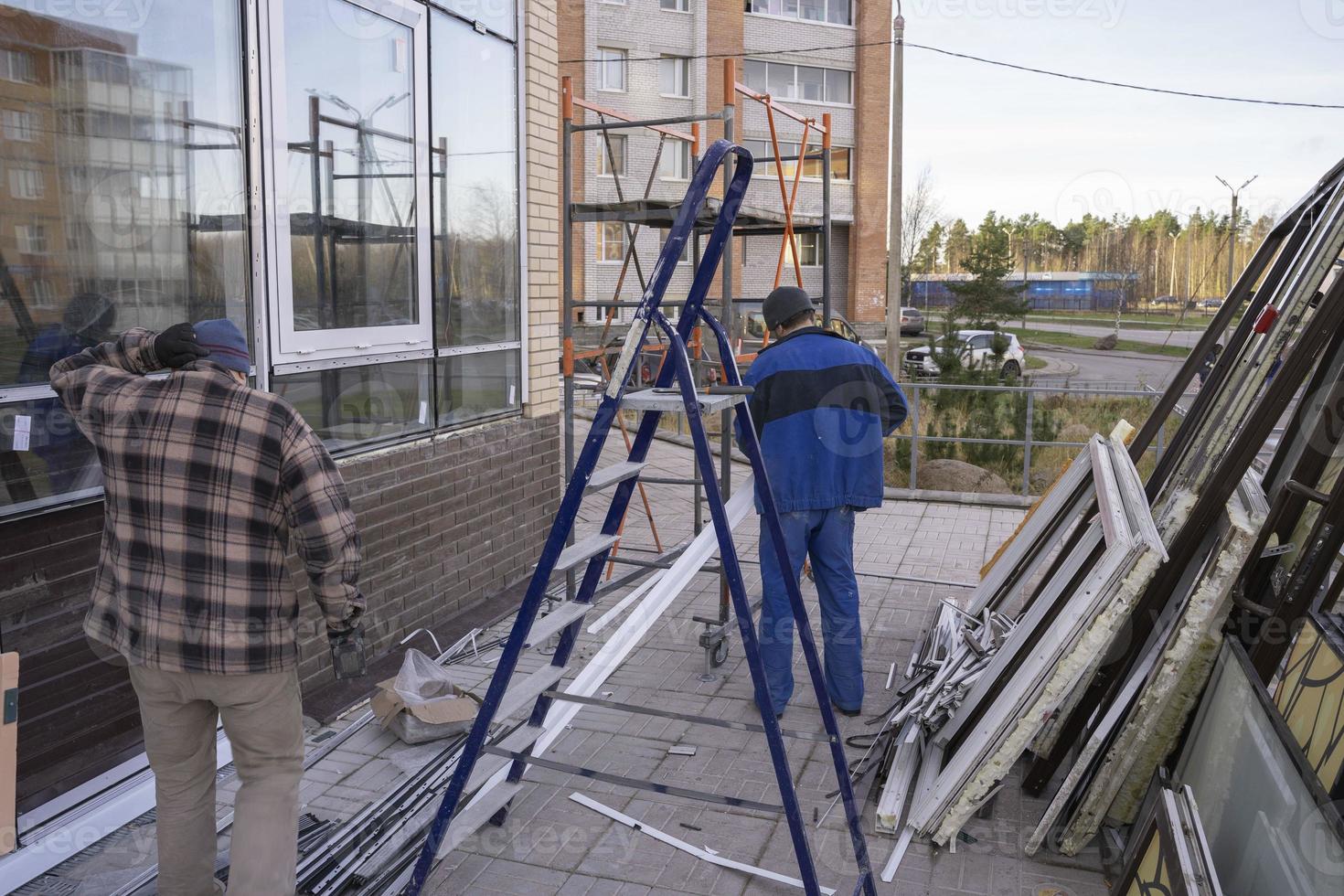 Replacement of double-glazed windows in shop windows, reconstruction of the supermarket facade, repair of windows photo