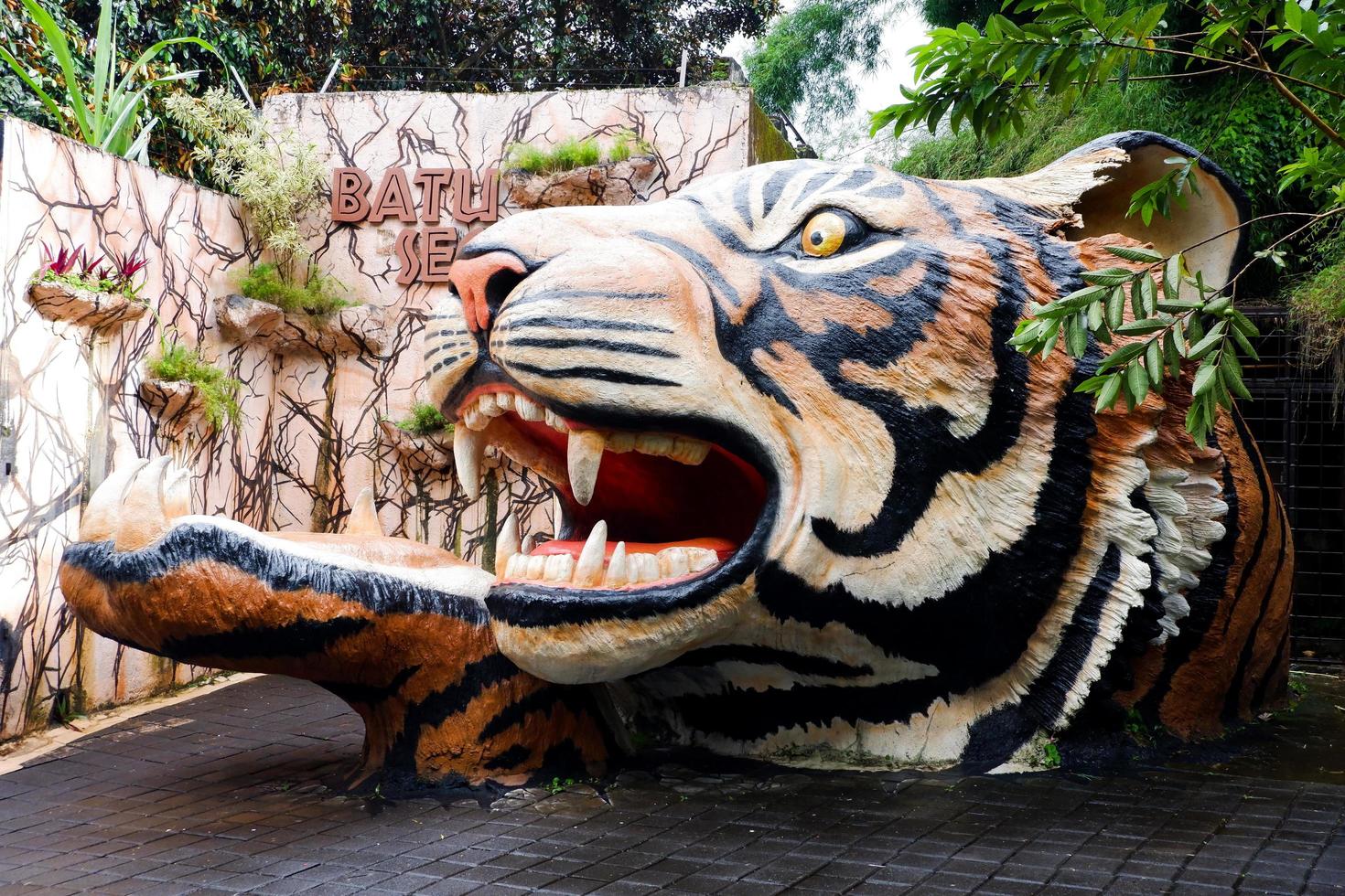 BatuIndonesia, January 2, 2023. Selective focus of tiger head statue at Batu Secret Zoo