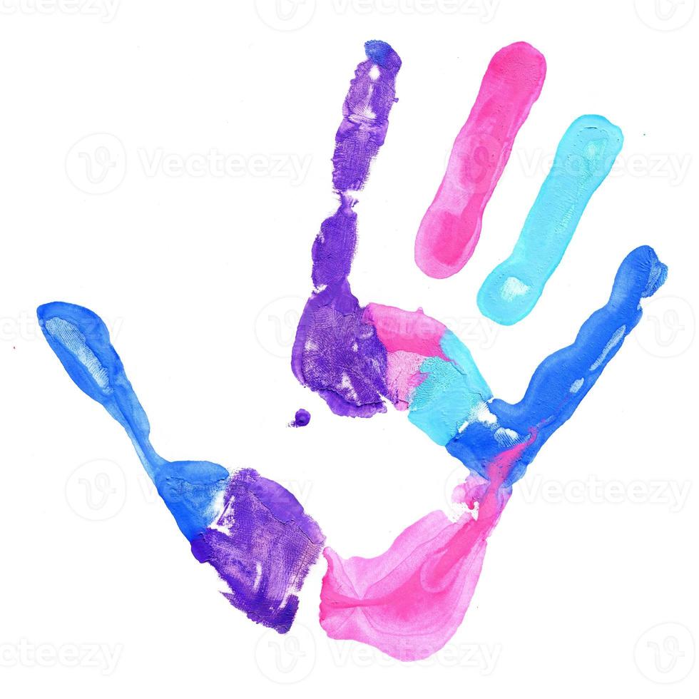 Close up of colored hand print on white photo