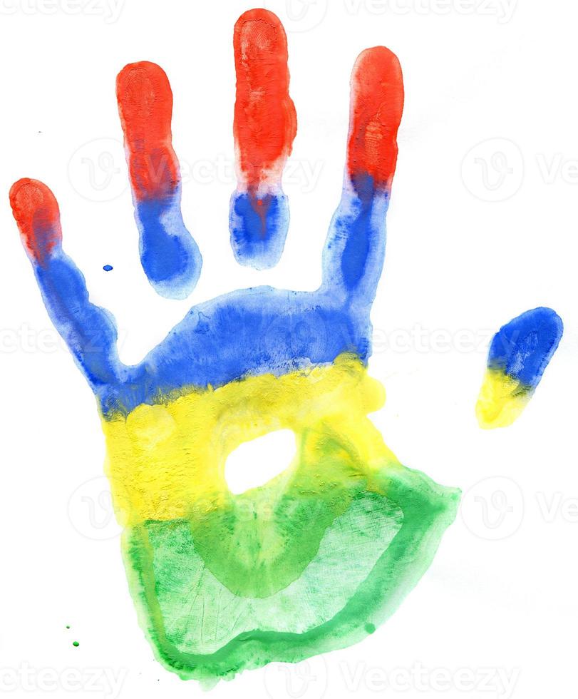 Handprint of a Mauritius flag on a white photo