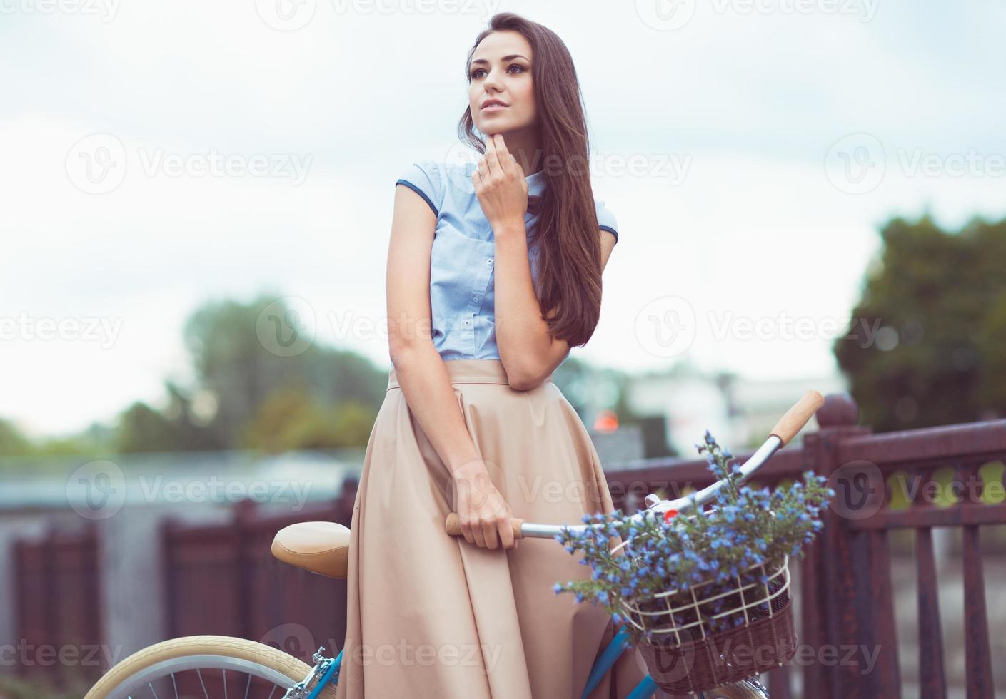 Young beautiful, elegantly dressed woman, summer and lifestyle photo