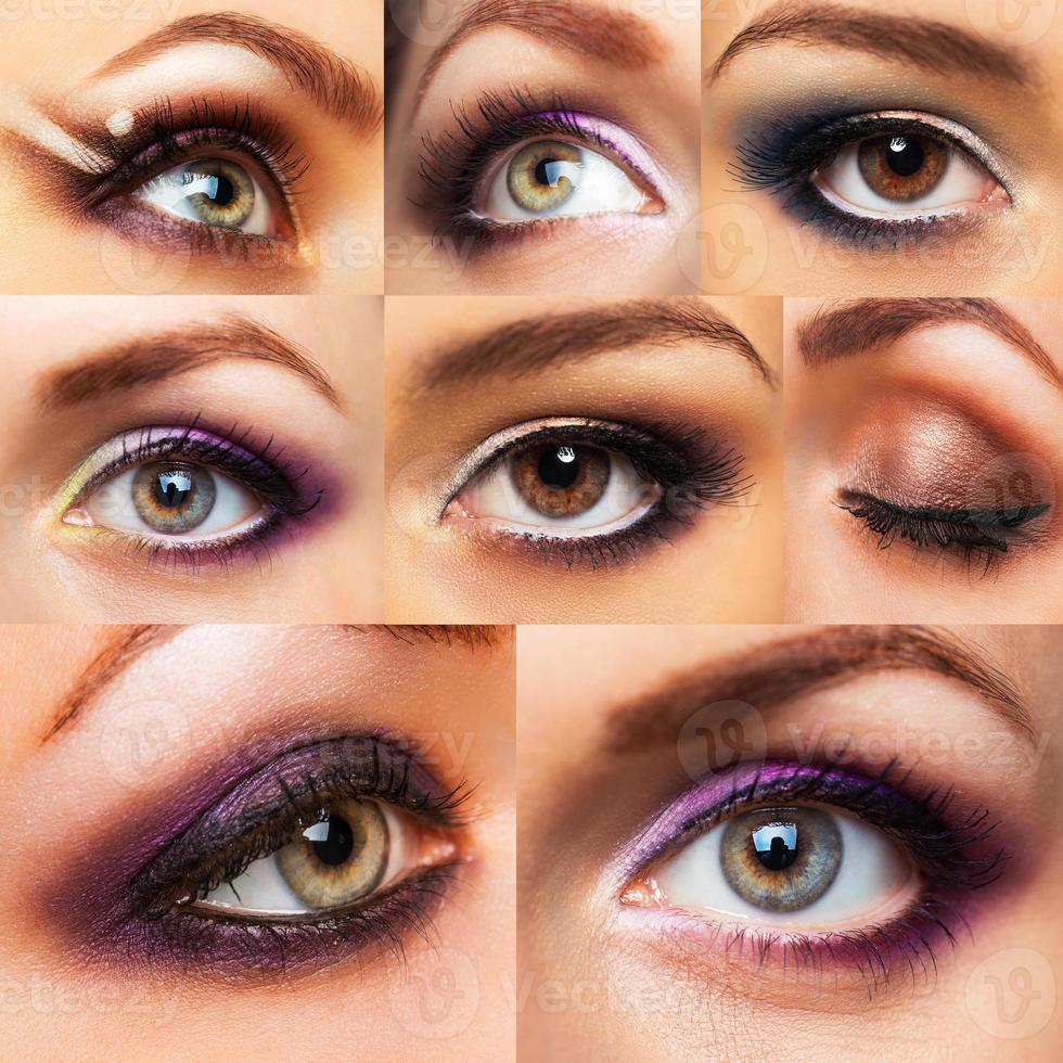 Collection beautiful womanish eye with glamorous makeup photo