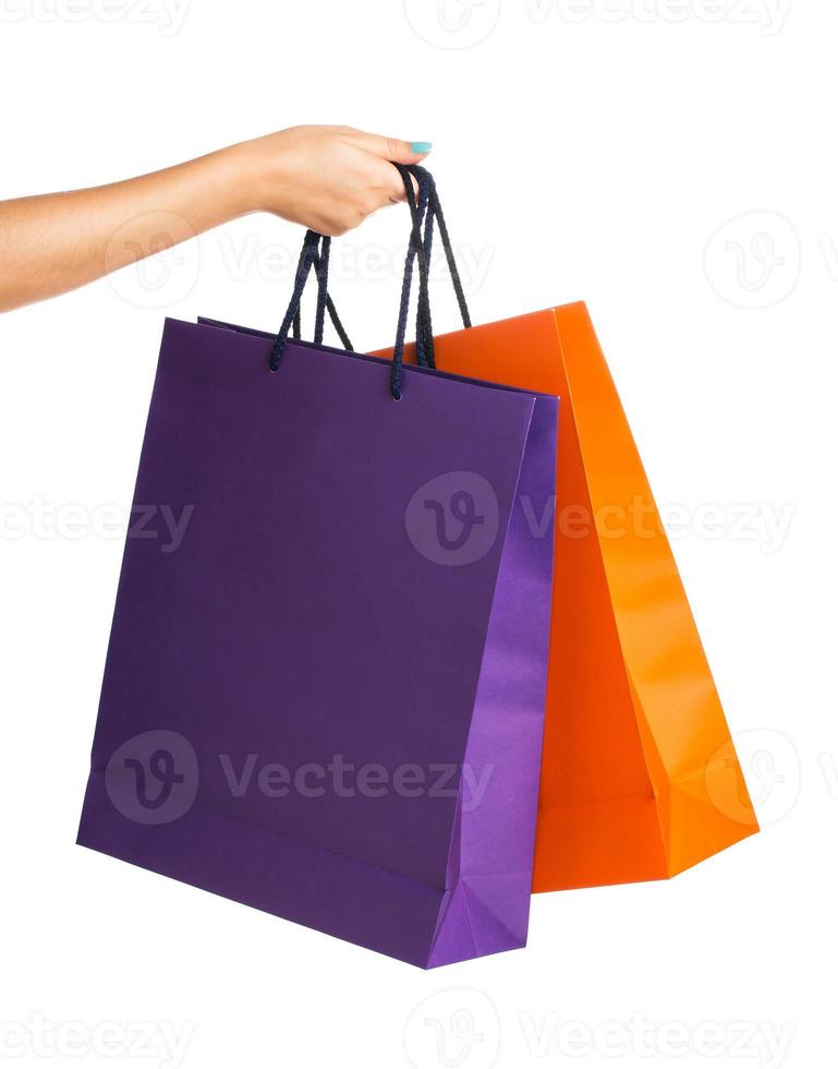 Two paper Shopping bags with reflection on white photo