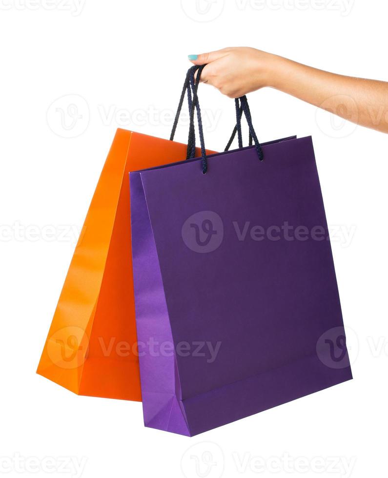 Two paper Shopping bags with reflection on white photo