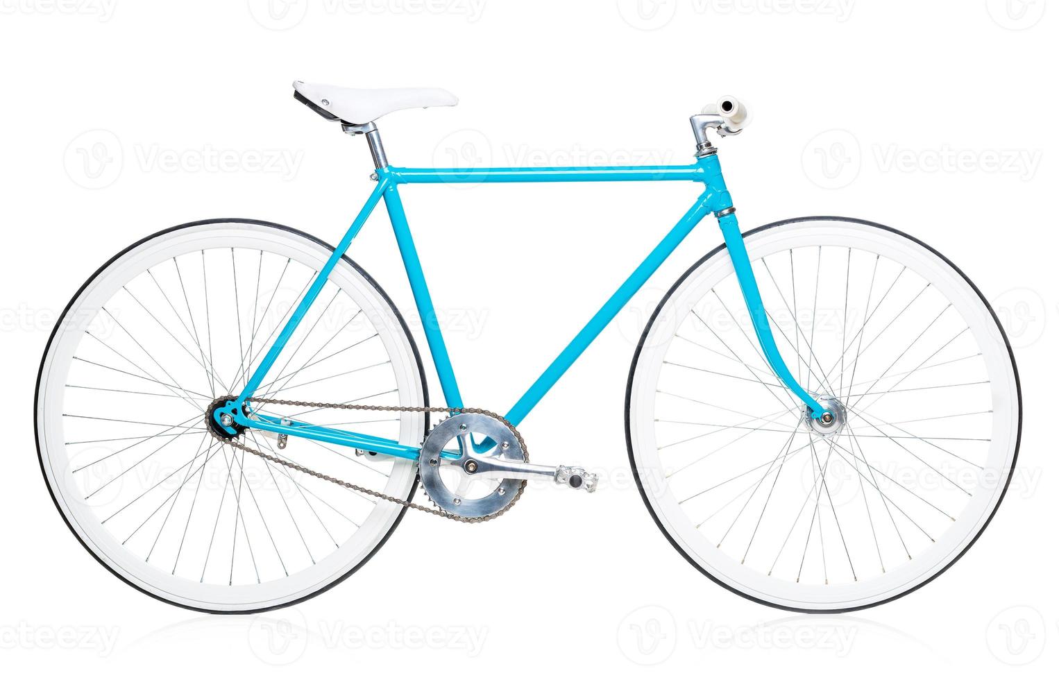 Stylish womens blue bicycle isolated on white photo