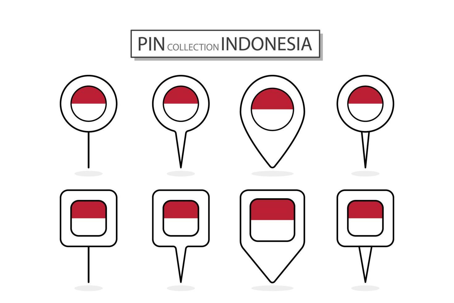 Set of flat pin Indonesia flag  icon in diverse shapes flat pin icon Illustration Design. vector