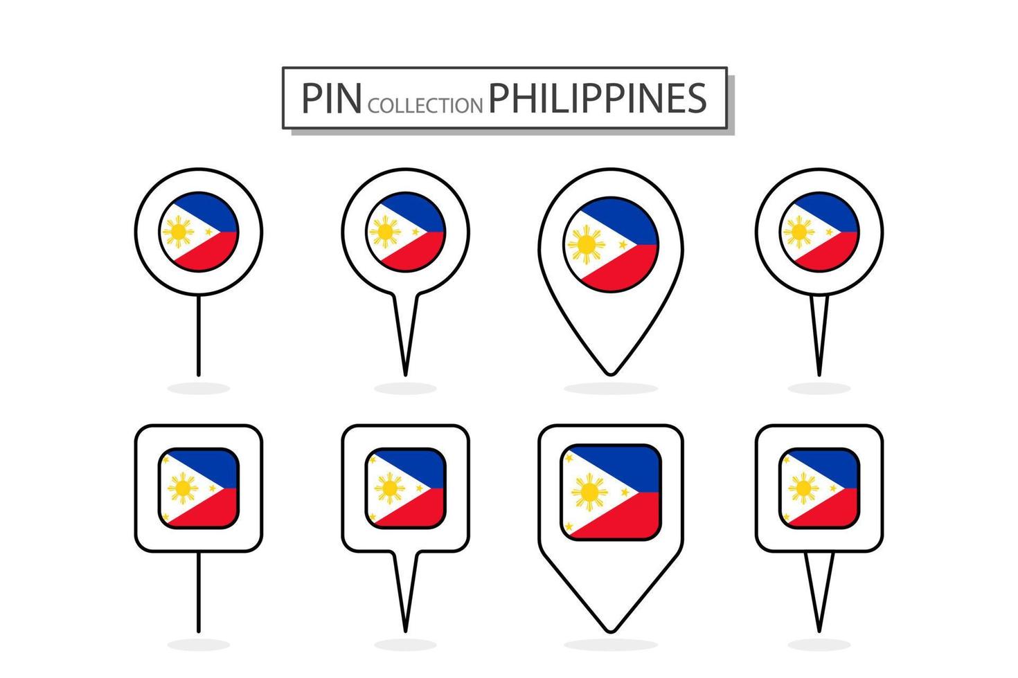 Set of flat pin Philippines flag  icon in diverse shapes flat pin icon Illustration Design. vector