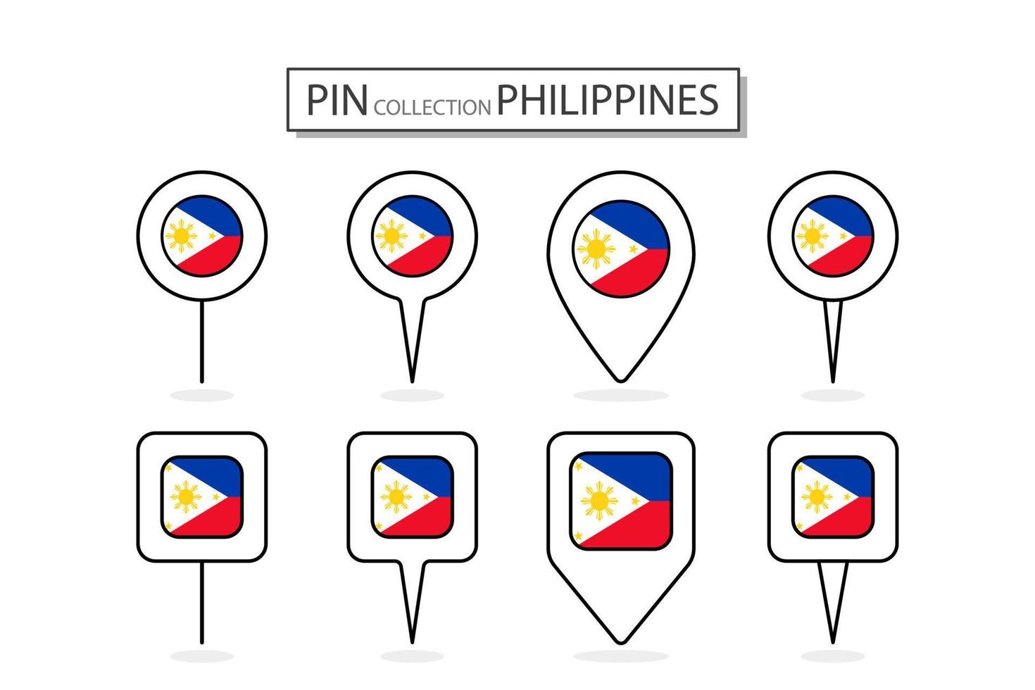 conjunto de plano alfiler Filipinas bandera icono en diverso formas plano alfiler icono ilustración diseño. vector