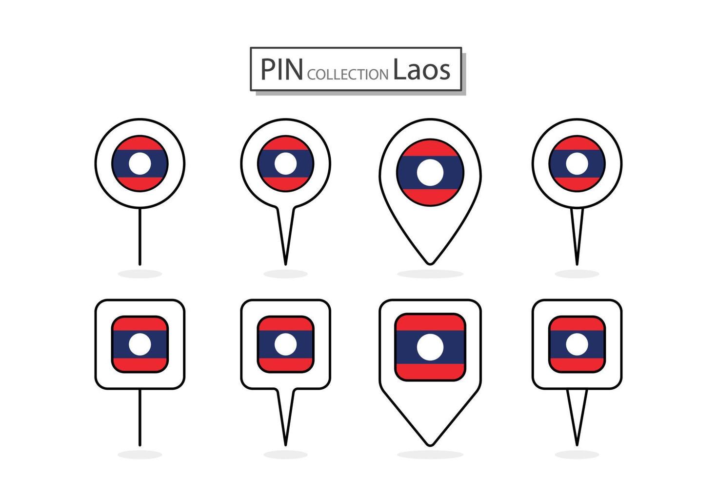 Set of flat pin Laos flag  icon in diverse shapes flat pin icon Illustration Design. vector