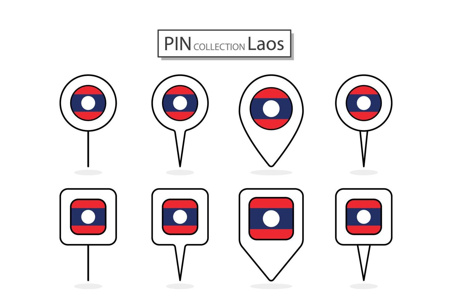 conjunto de plano alfiler Laos bandera icono en diverso formas plano alfiler icono ilustración diseño. vector