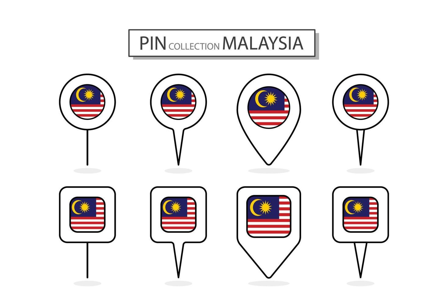 Set of flat pin Malaysia flag  icon in diverse shapes flat pin icon Illustration Design. vector