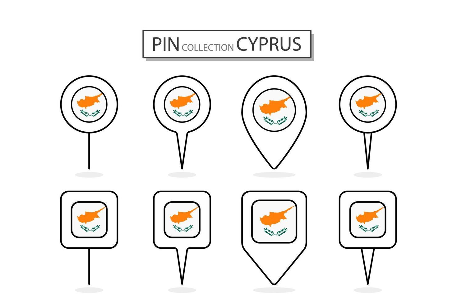 conjunto de plano alfiler Chipre bandera icono en diverso formas plano alfiler icono ilustración diseño. vector