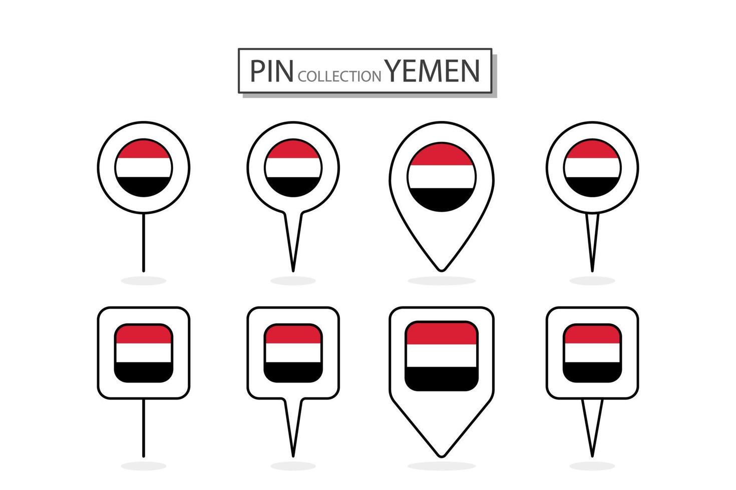 conjunto de plano alfiler Yemen bandera icono en diverso formas plano alfiler icono ilustración diseño. vector