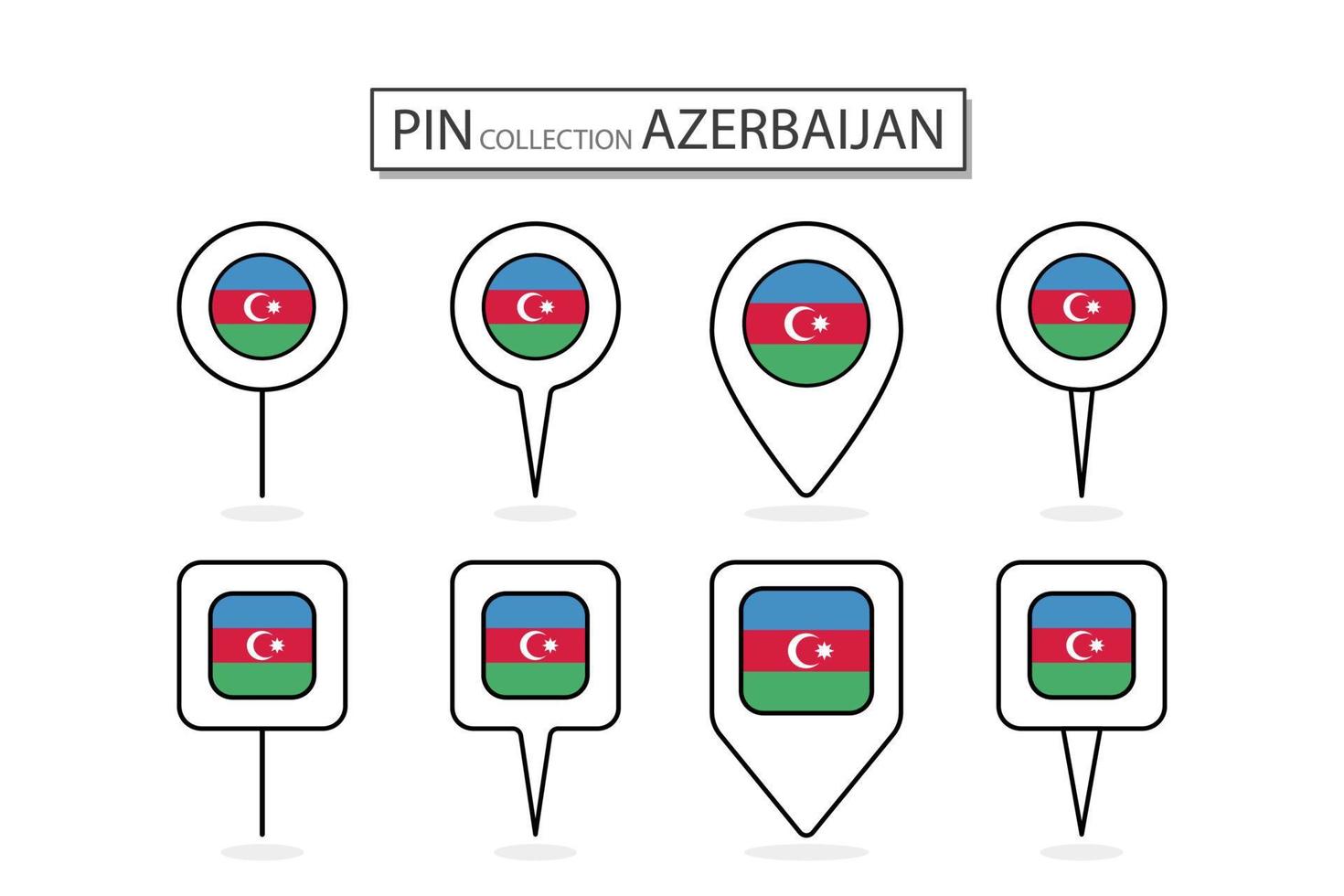 Set of flat pin Azerbaijan flag icon in diverse shapes flat pin icon Illustration Design. vector