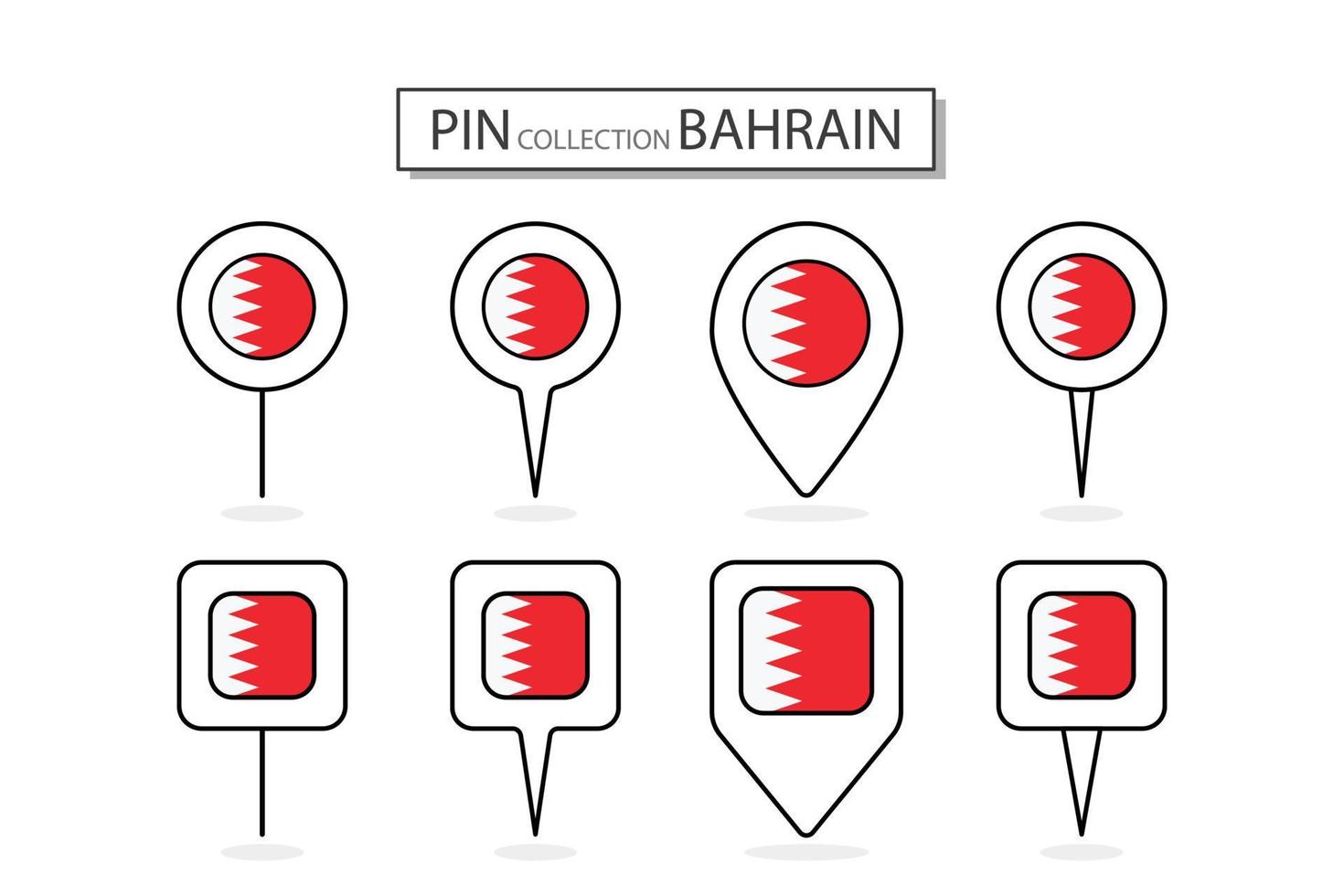 Set of flat pin Bahrain flag icon in diverse shapes flat pin icon Illustration Design. vector