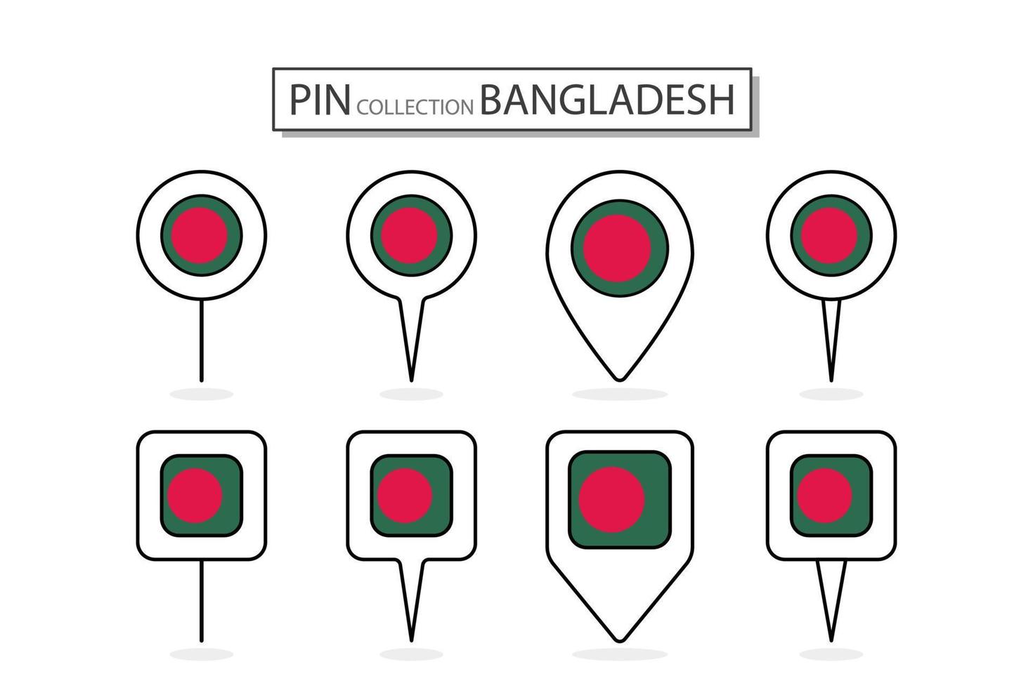 Set of flat pin Bangladesh flag icon in diverse shapes flat pin icon Illustration Design. vector
