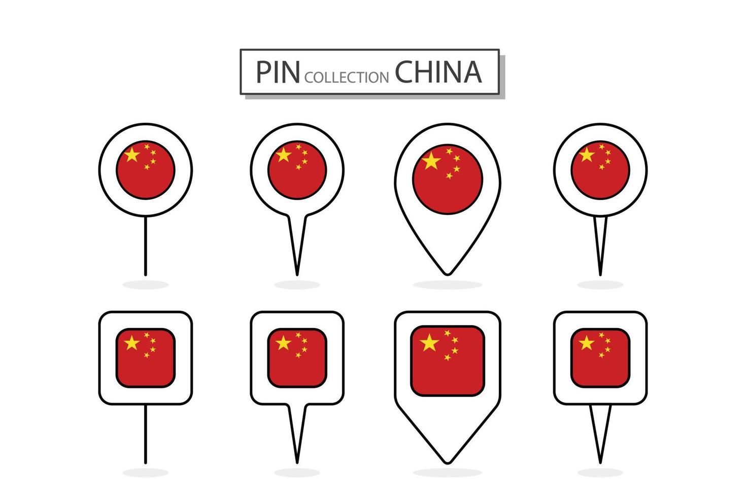 conjunto de plano alfiler China bandera icono en diverso formas plano alfiler icono ilustración diseño. vector