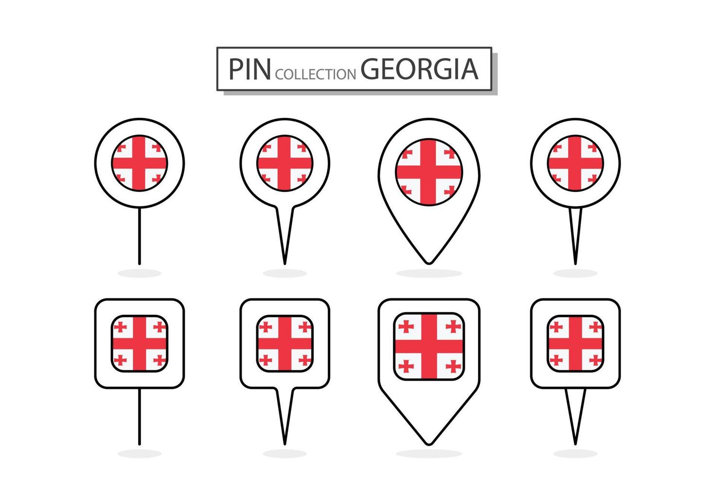 Set of flat pin Georgia flag icon in diverse shapes flat pin icon Illustration Design. vector