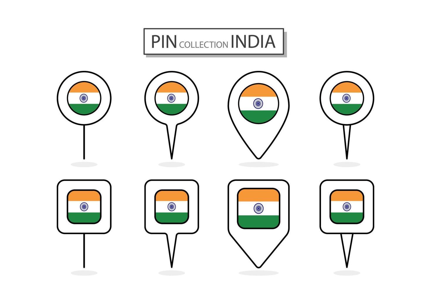 conjunto de plano alfiler India bandera icono en diverso formas plano alfiler icono ilustración diseño. vector