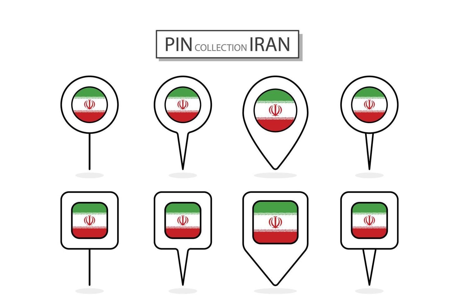 Set of flat pin Iran flag icon in diverse shapes flat pin icon Illustration Design. vector