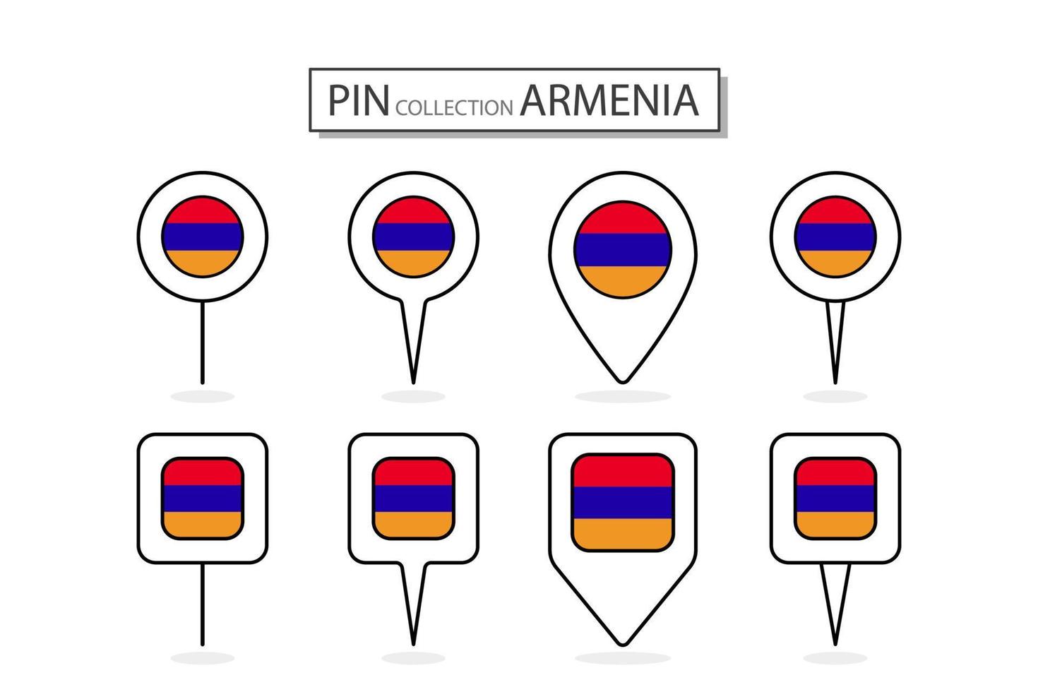 conjunto de plano alfiler Armenia bandera icono en diverso formas plano alfiler icono ilustración diseño. vector