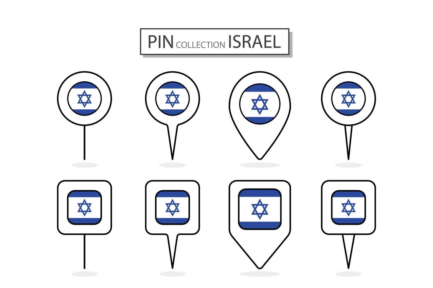 Set of flat pin Israel flag icon in diverse shapes flat pin icon Illustration Design. vector