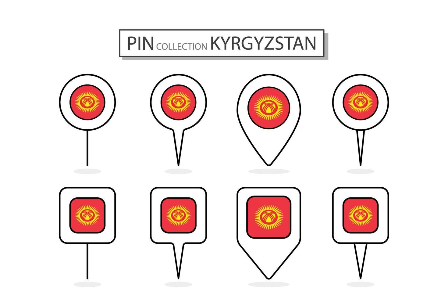 Set of flat pin Kyrgyzstan flag icon in diverse shapes flat pin icon Illustration Design. vector