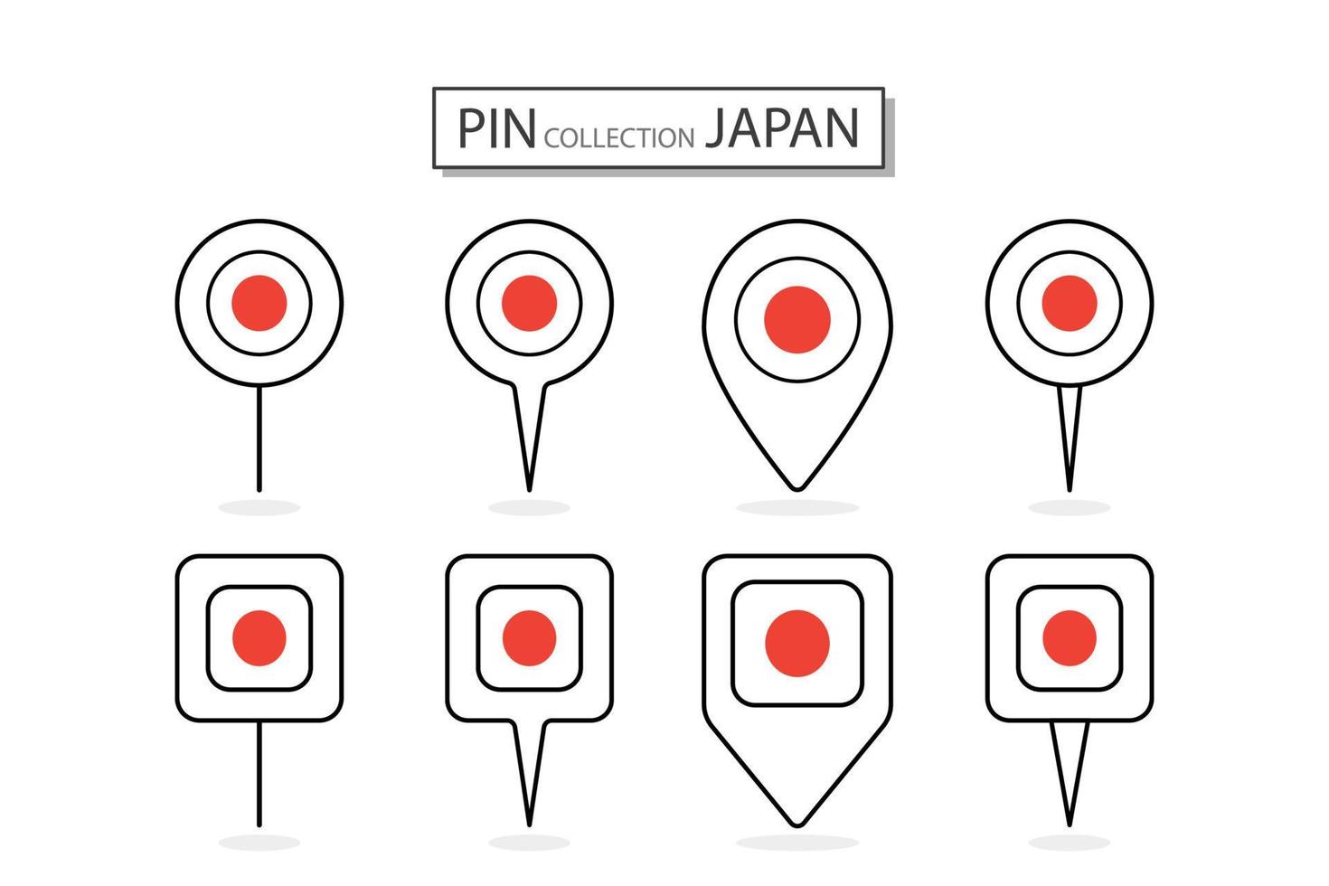 conjunto de plano alfiler Japón bandera icono en diverso formas plano alfiler icono ilustración diseño. vector
