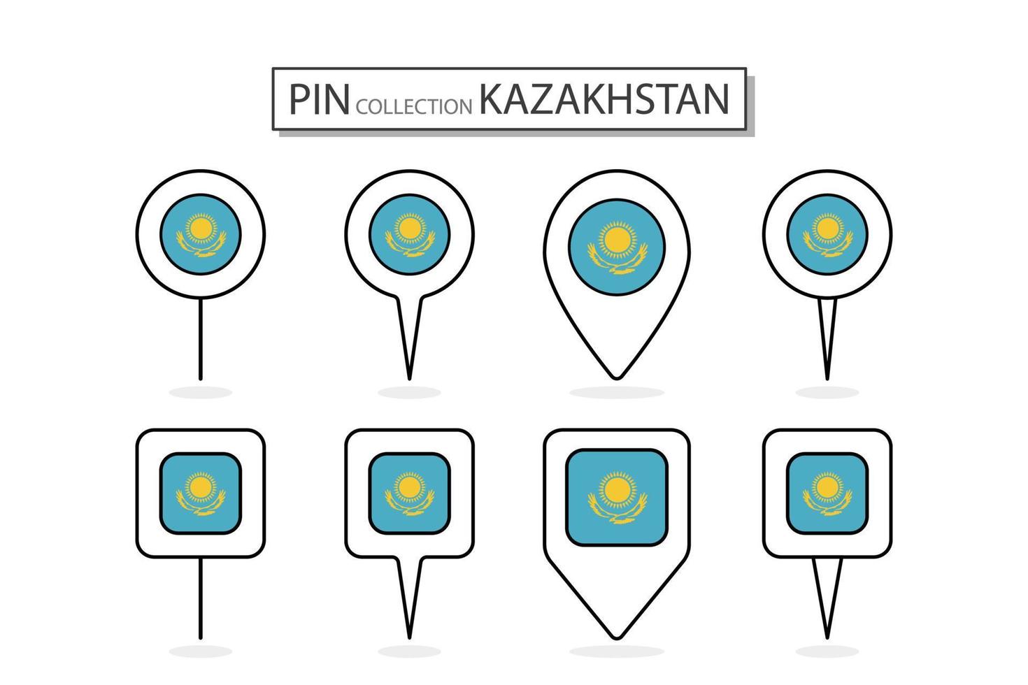 Set of flat pin Kazakhstan flag icon in diverse shapes flat pin icon Illustration Design. vector