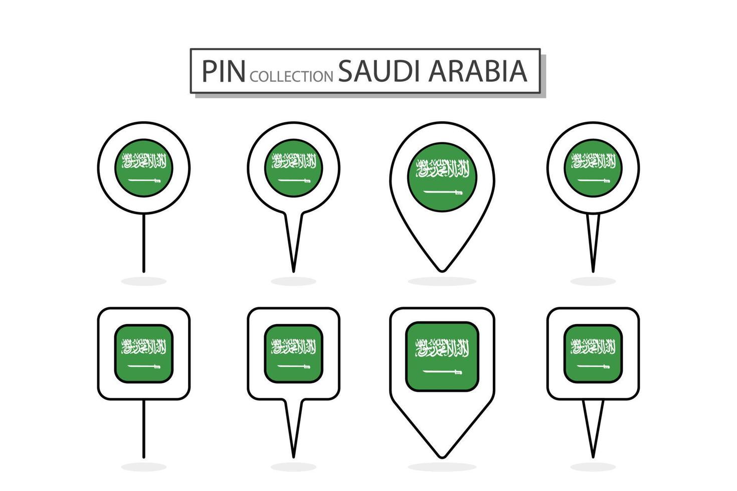 conjunto de plano alfiler saudi arabia bandera icono en diverso formas plano alfiler icono ilustración diseño. vector