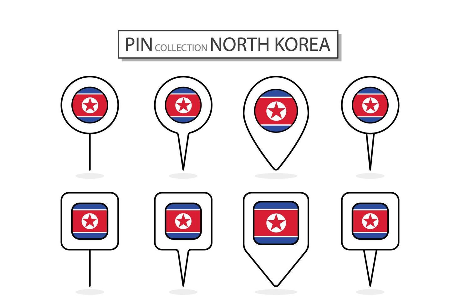 conjunto de plano alfiler norte Corea bandera icono en diverso formas plano alfiler icono ilustración diseño. vector