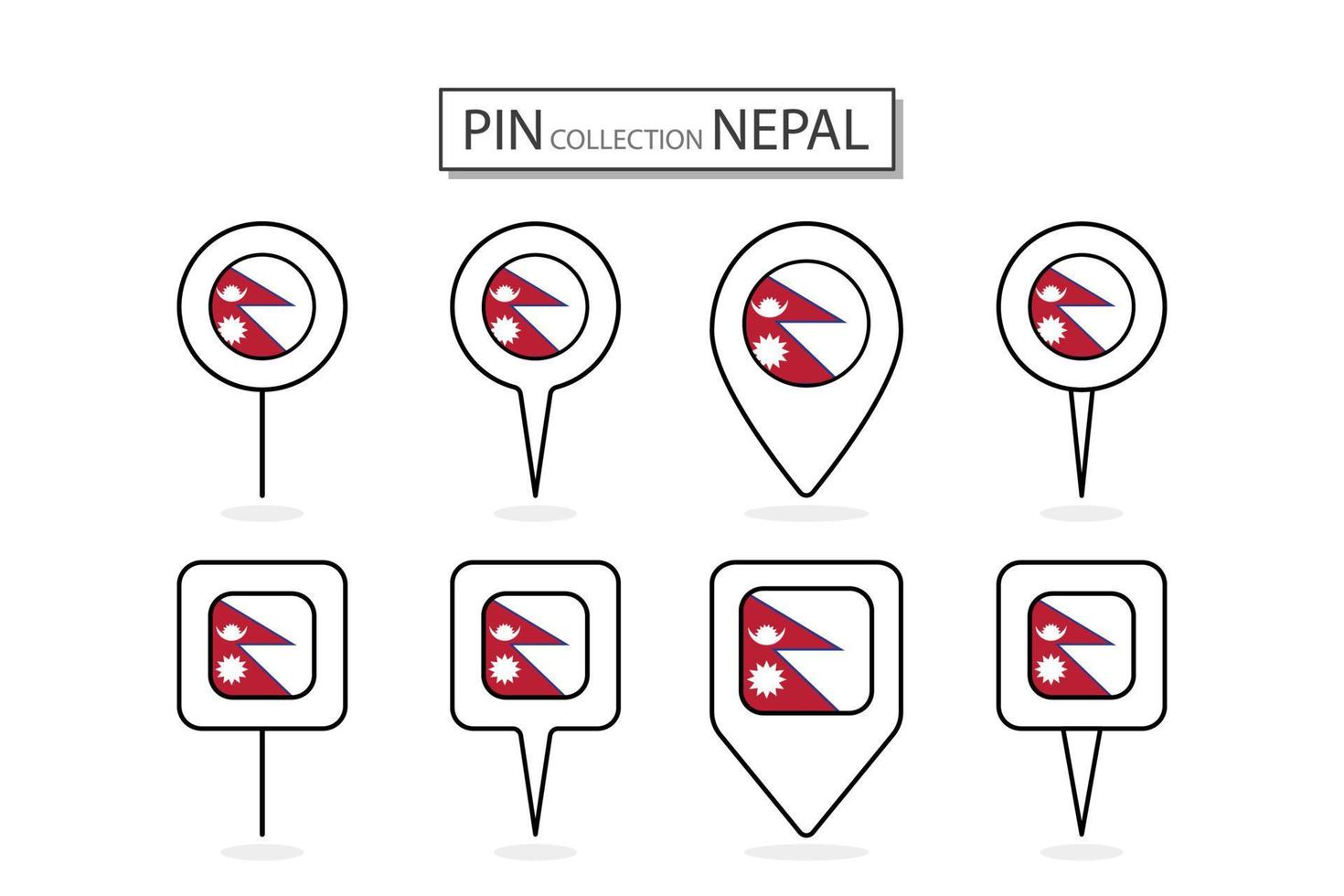 conjunto de plano alfiler Nepal bandera icono en diverso formas plano alfiler icono ilustración diseño. vector