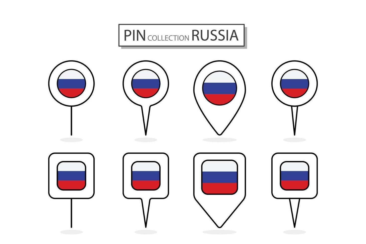 Set of flat pin Russia flag icon in diverse shapes flat pin icon Illustration Design. vector