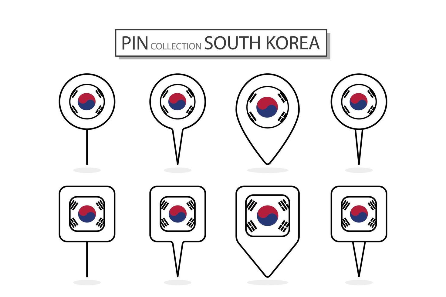 conjunto de plano alfiler sur Corea bandera icono en diverso formas plano alfiler icono ilustración diseño. vector