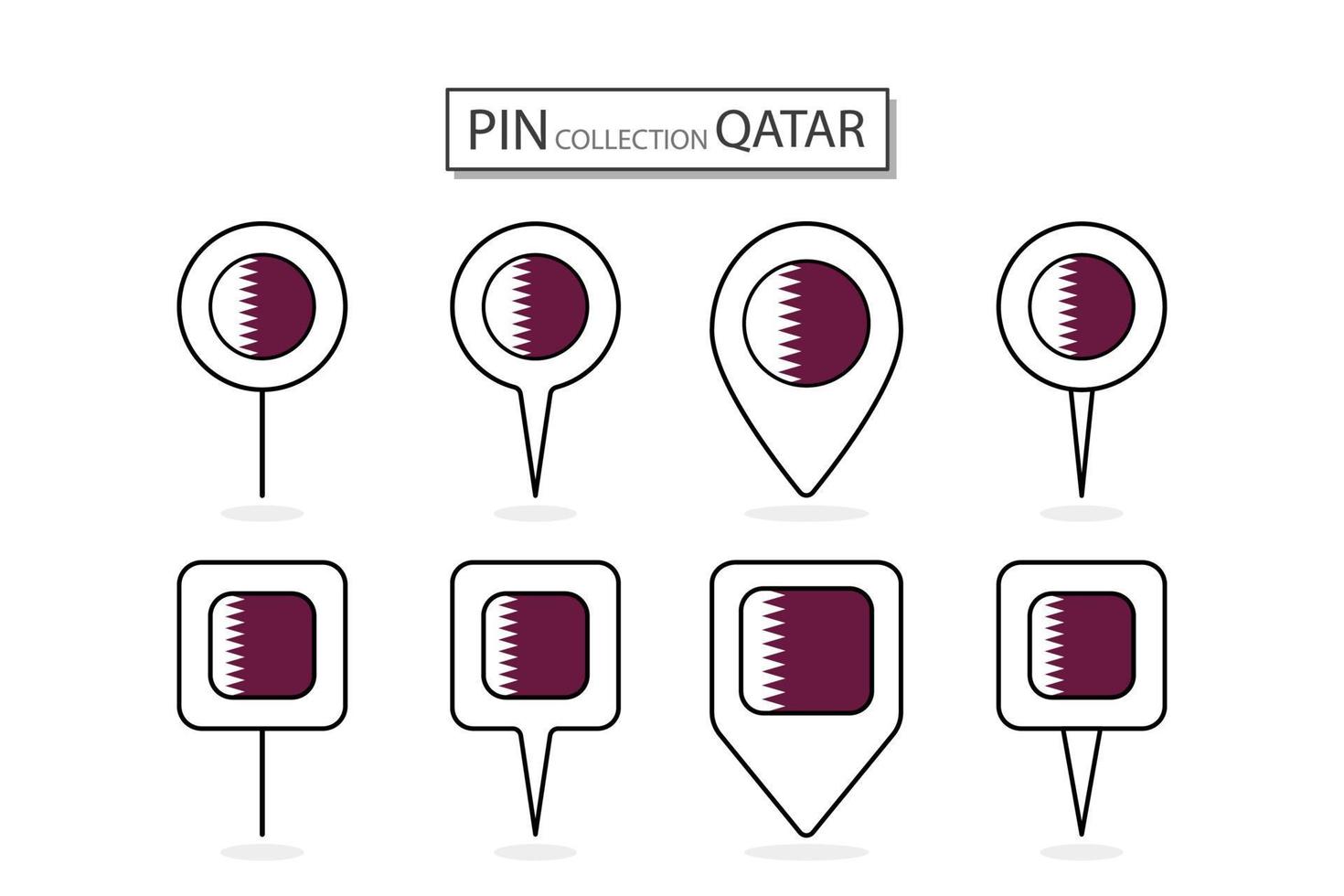 Set of flat pin Qatar flag  icon in diverse shapes flat pin icon Illustration Design. vector